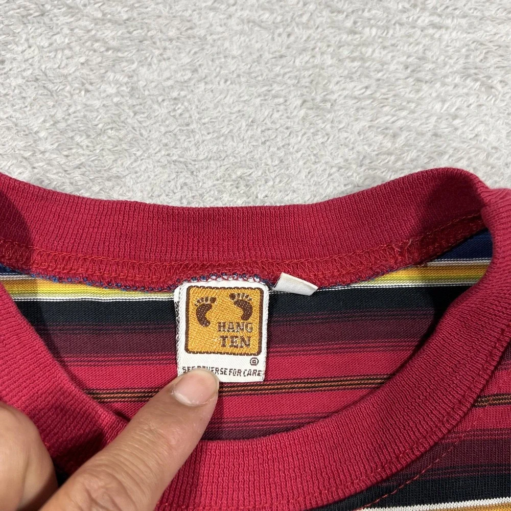 Vintage Hang Ten Tee Shirt Mens XL Multicolored Striped Pocket Made in USA